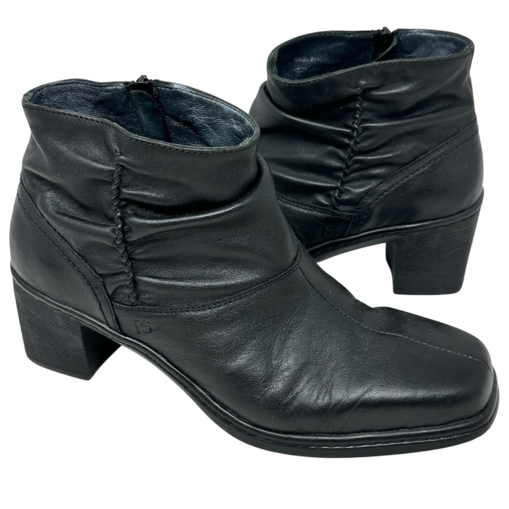 Josef Seibel Black Catania Leather Heeled Ankle Boots Booties Size 39 Slouchy